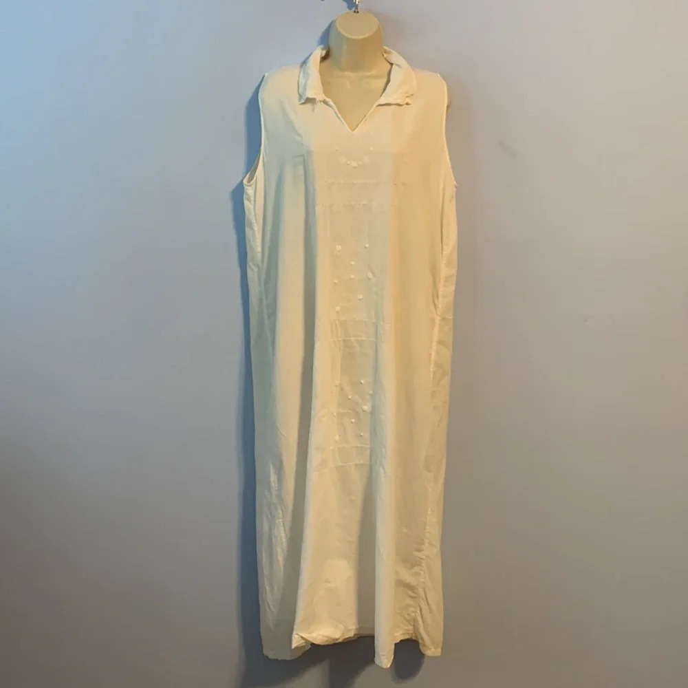 April Cornell vintage cotton sleeveless white crocheted embroidered nightgown L